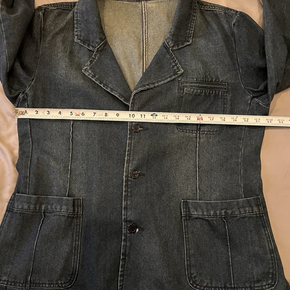 Denim Blazer Jacket Tailored Chore Coat Patch Pockets L 40 100 Cotton Y2K Style - Picture 5 of 11